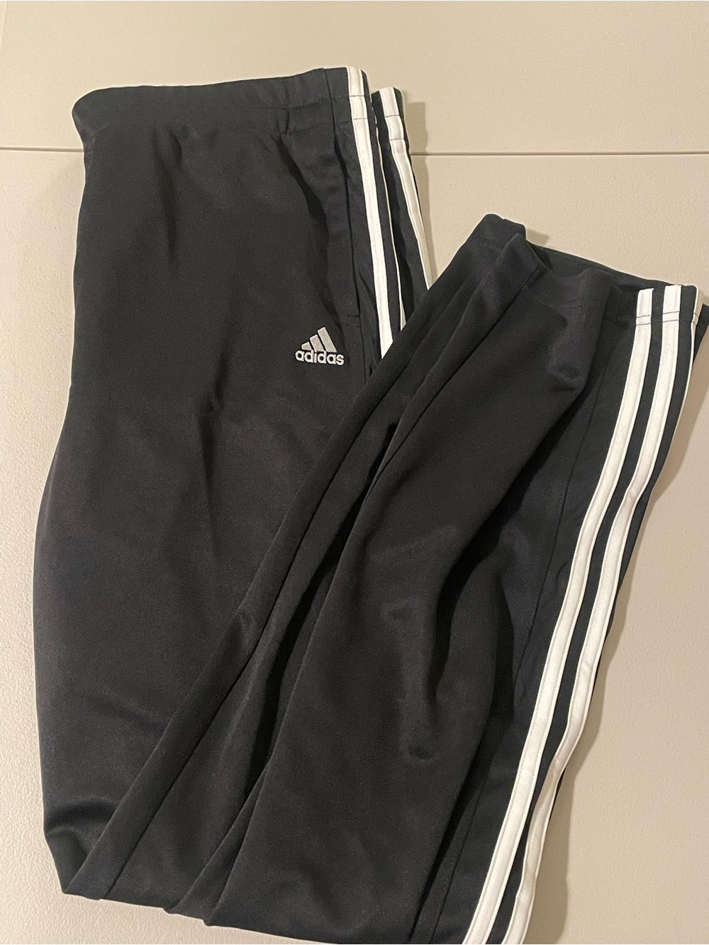 Adidas Black Track Pants with White Side Stripes